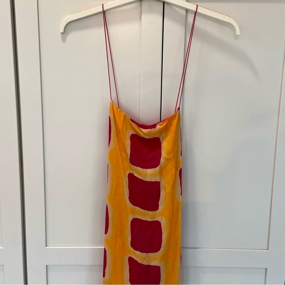 Anthropologie Pink and Yellow Square-Print Midi Slip Dress - Picture 12 of 15